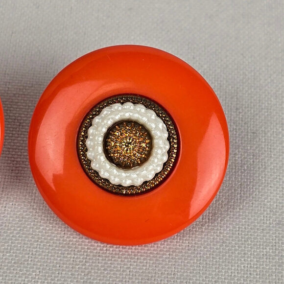 Vintage 80s Orange Plastic Statement Earrings - Picture 2 of 4